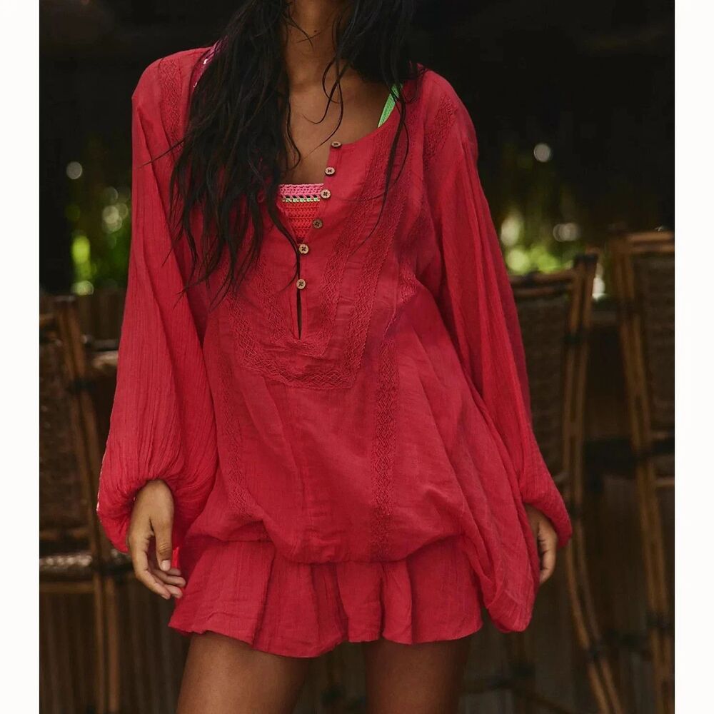 Free People Free-est Florence Mini Dress Ruffle Billowy Lace Cotton M 291694